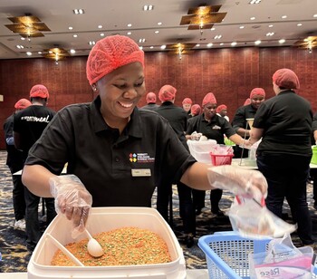 The Marriott Cape Town meal packing event took place at The Westin Cape Town on World Hunger Day